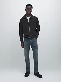 Wool blend high neck knit cardigan