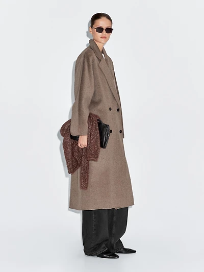 Long wool blend double-breasted coat
