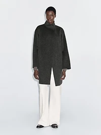 Manteau cape à col montant en laine mélangée