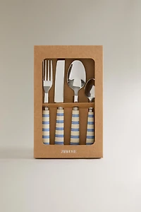STRIPED HANDLE FLATWARE SET (SET OF 4)