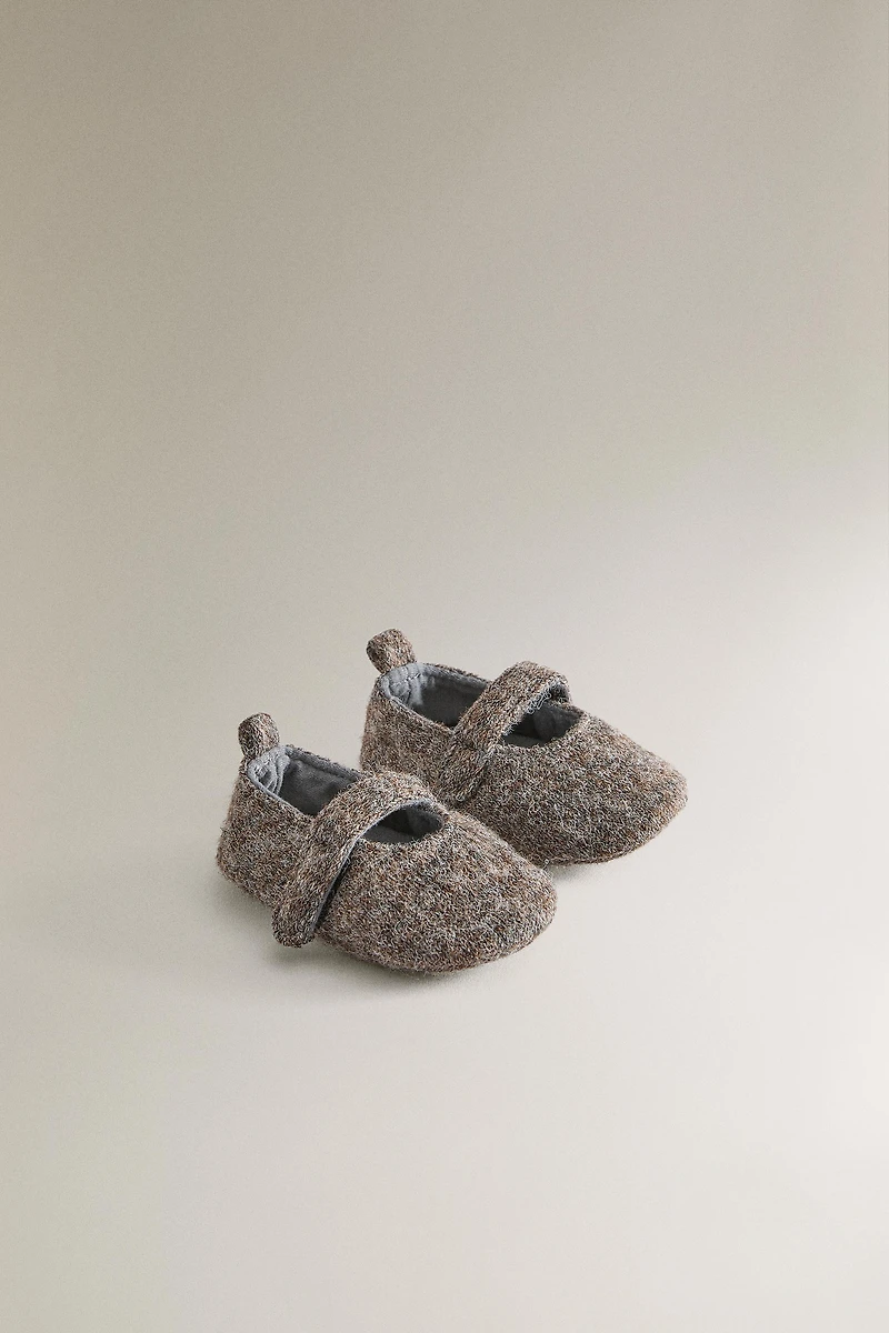 WOOL EFFECT BALLERINA SLIPPERS