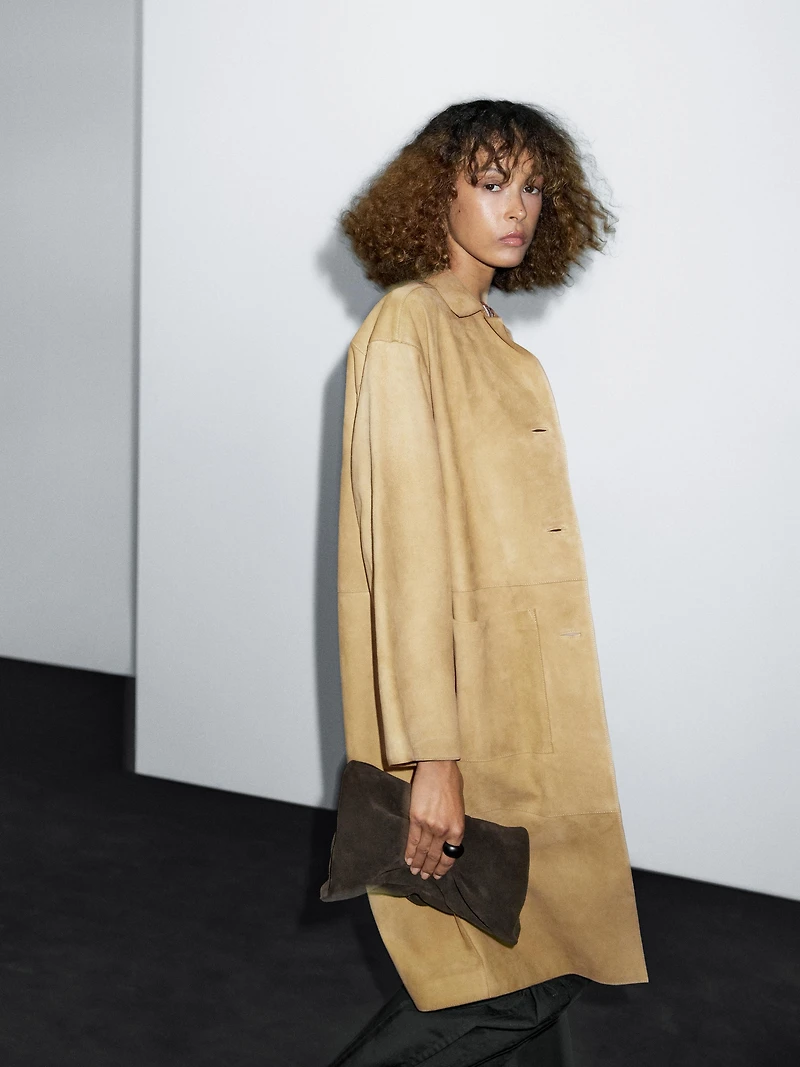 Long suede leather coat