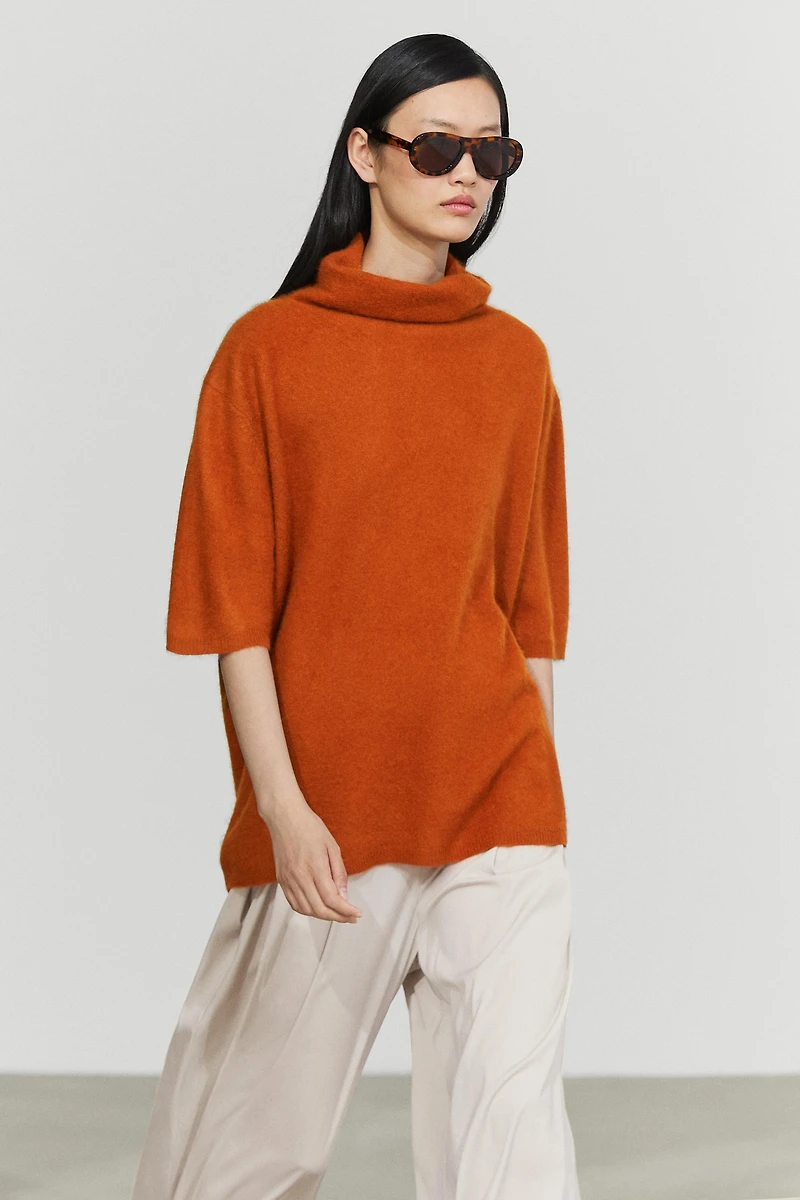 100% wool oversize short-sleeve knit sweater