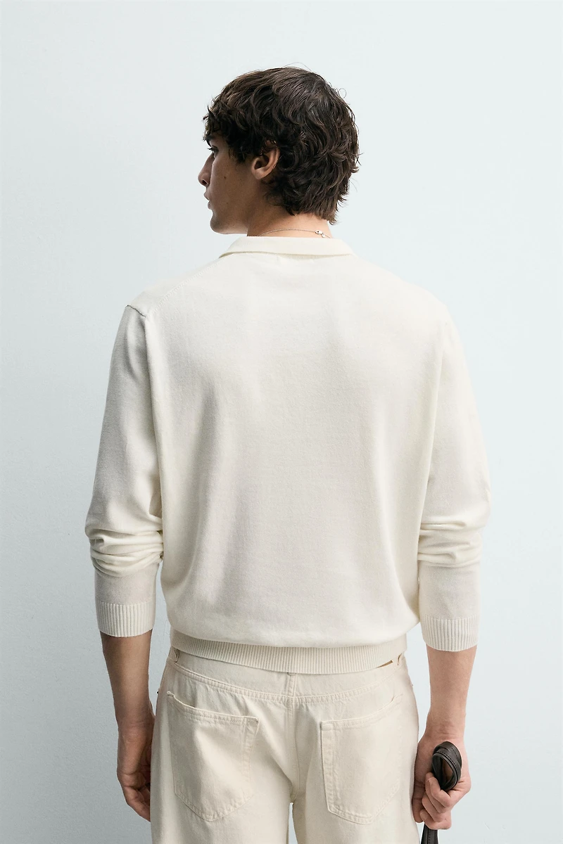 COTTON LINEN BLEND KNIT POLO SHIRT