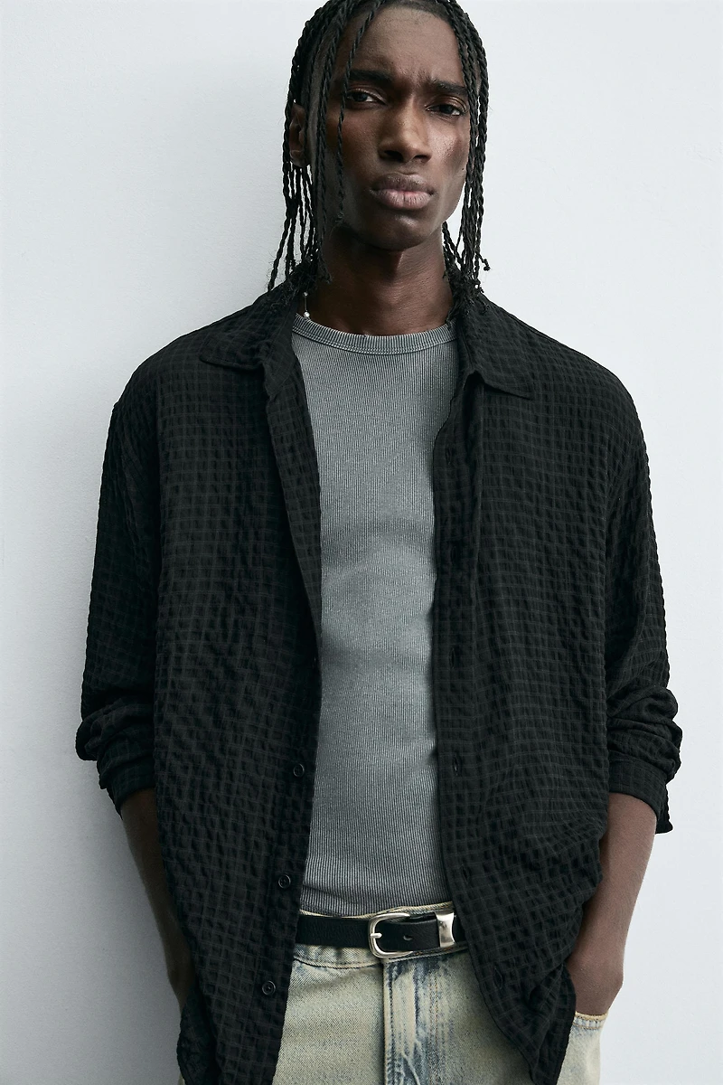 TEXTURED PLAID SHIRT