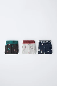 AGES 6-14 / THREE-PACK OF SANTA AND SNOWMAN BOXERS