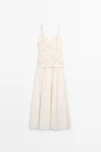 Long dress with contrast crochet detail