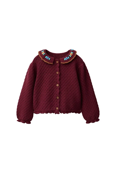 GILET EN MAILLE BRODÉ COTON ET LIN