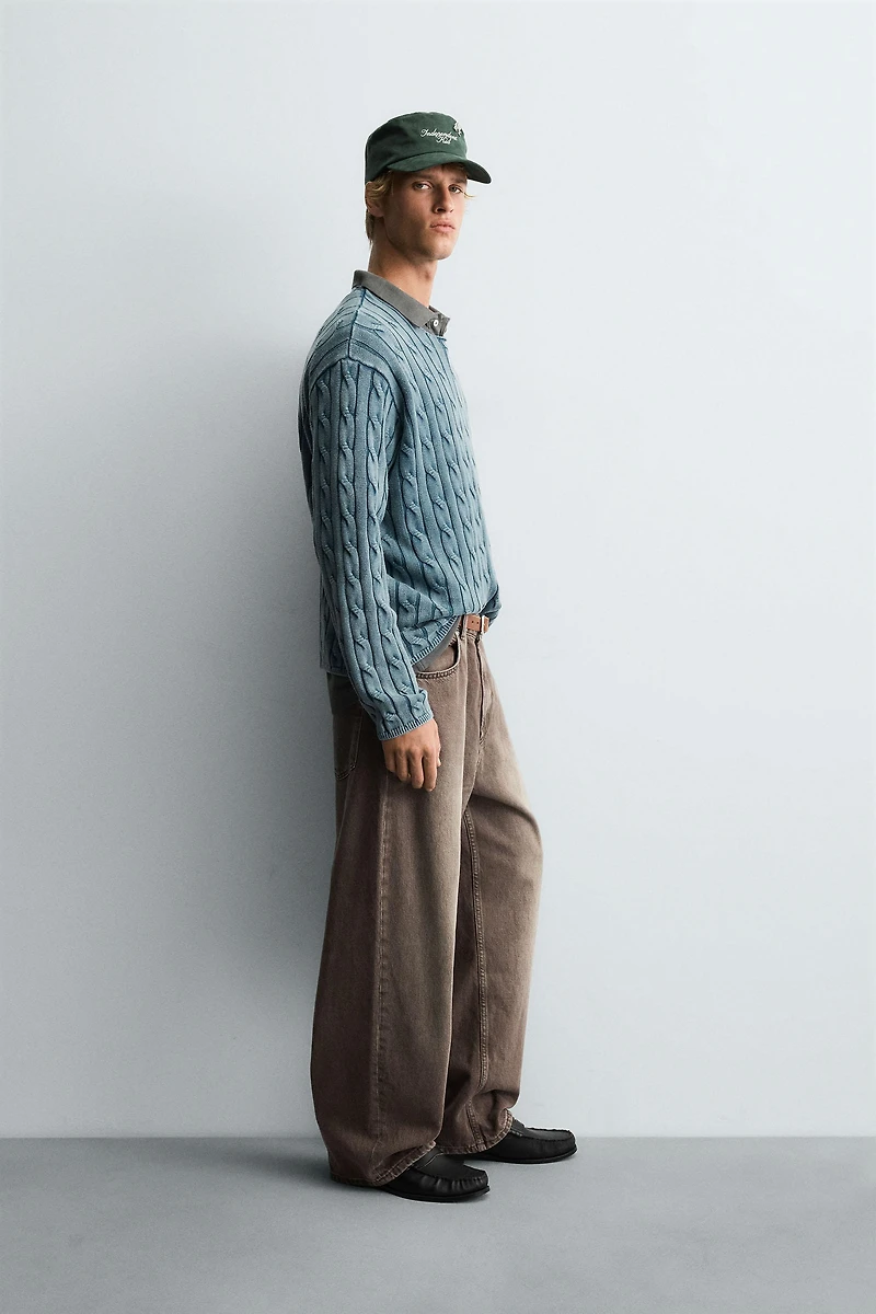 WASHED CABLE KNIT SWEATER