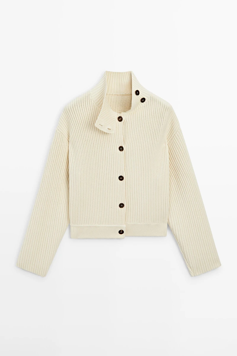 100% cotton turtleneck knit cardigan