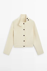 100% cotton turtleneck knit cardigan