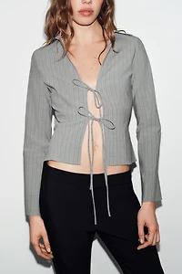 STRIPED TIE-DETAIL SHIRT