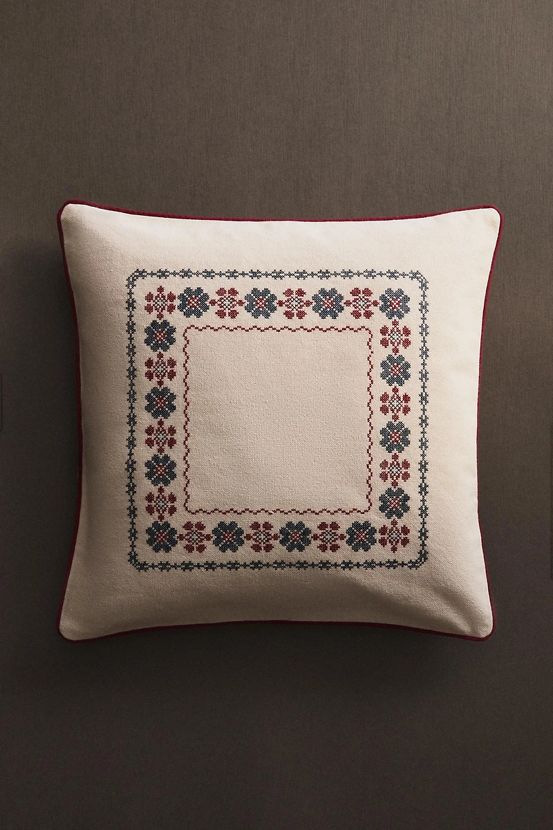 CHRISTMAS COTTON THROW PILLOW COVER WITH EMBROIDERY