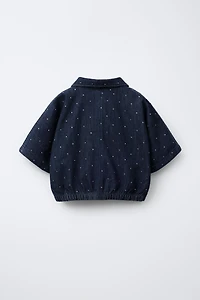 RHINESTONE BOW DENIM SHIRT
