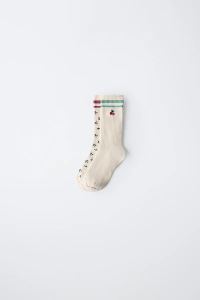 TWO-PACK OF LONG FLORAL STRIPED SOCKS