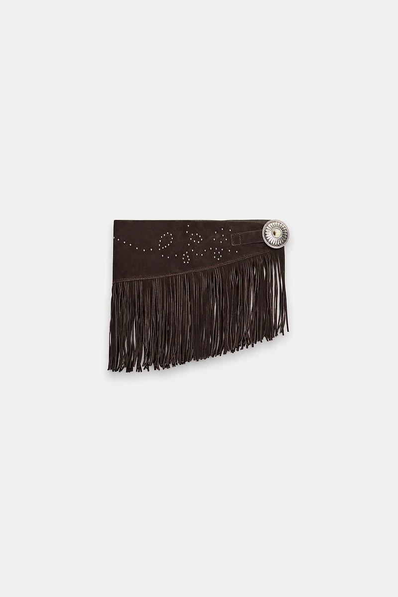 CEINTURE-JUPE 100 % CUIR À FRANGES