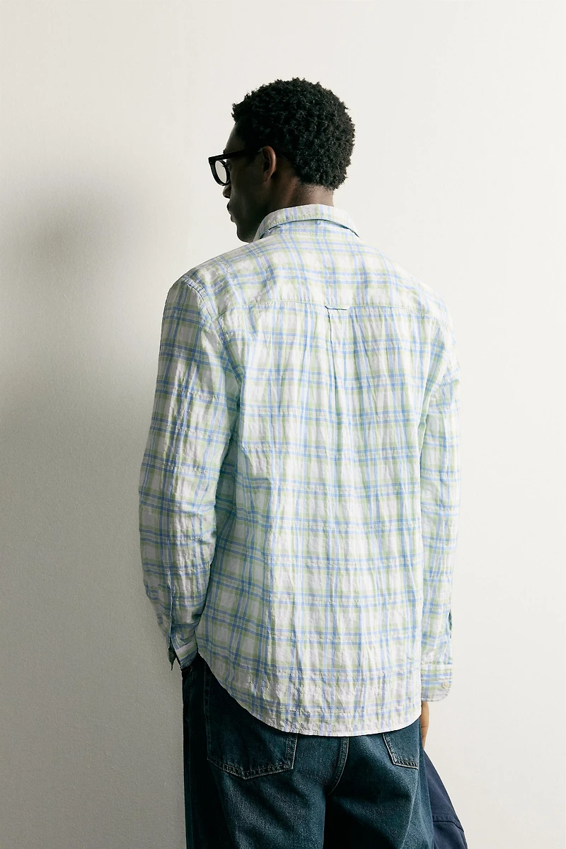 REGULAR FIT WRINKLE EFFECT PLAID SHIRT