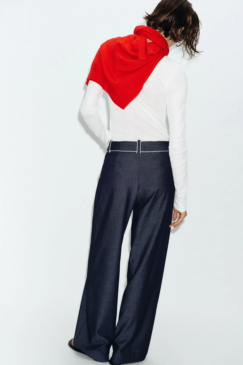 CONTRASTING PIPING WIDE LEG PANTS