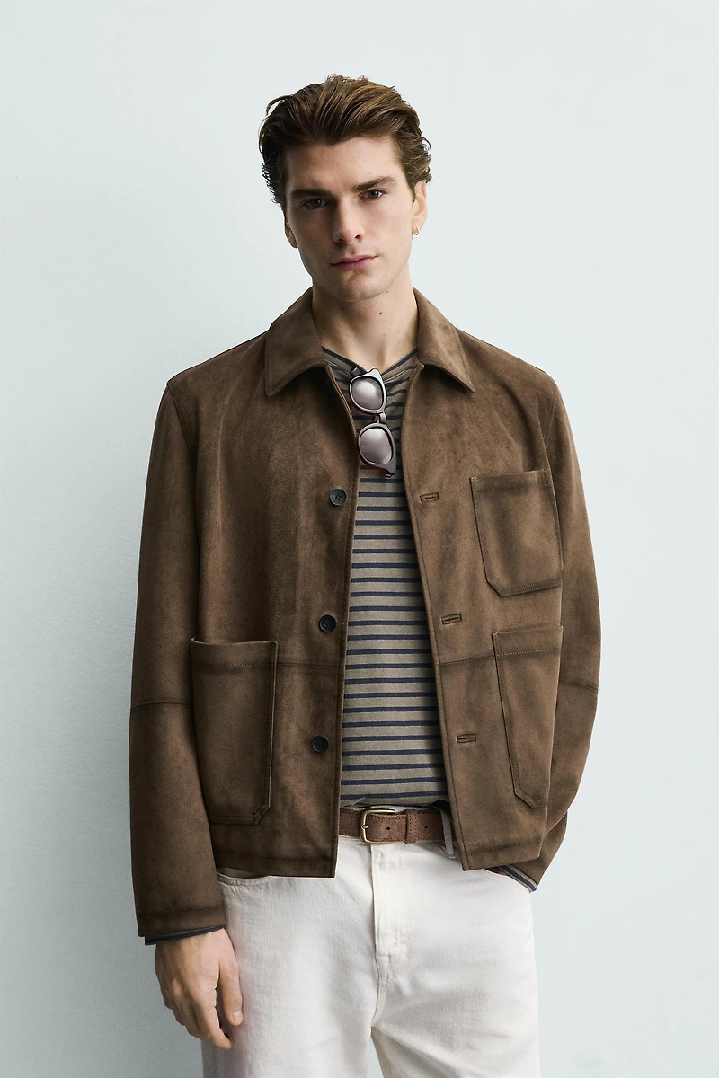 REGULAR FIT FAUX SUEDE OVERSHIRT