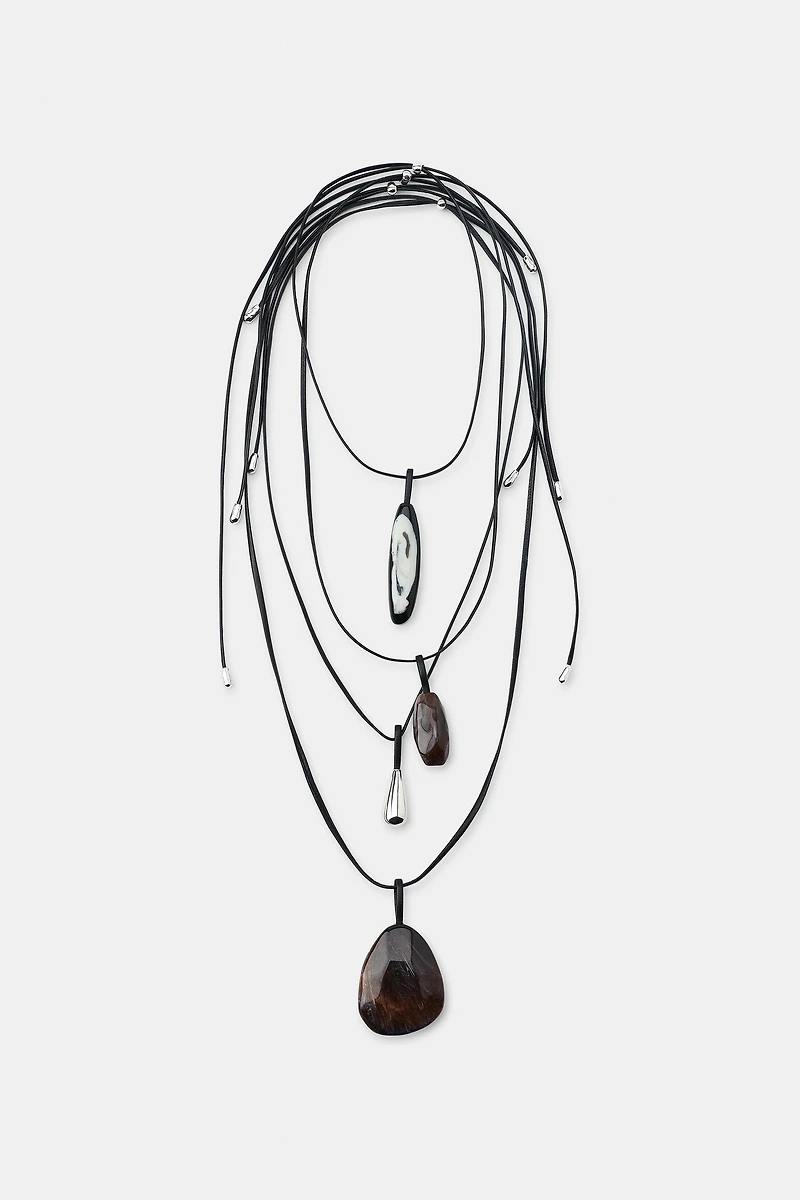 PACK OF 4 LEATHER AND STONE NECKLACES
