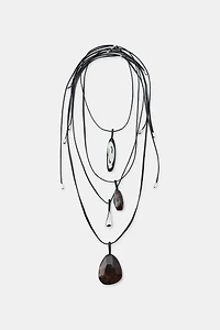 PACK OF 4 LEATHER AND STONE NECKLACES