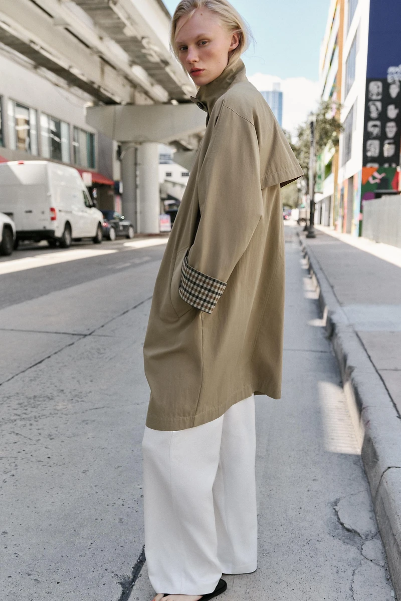 TRENCH OVERSIZE POIGNETS À CARREAUX
