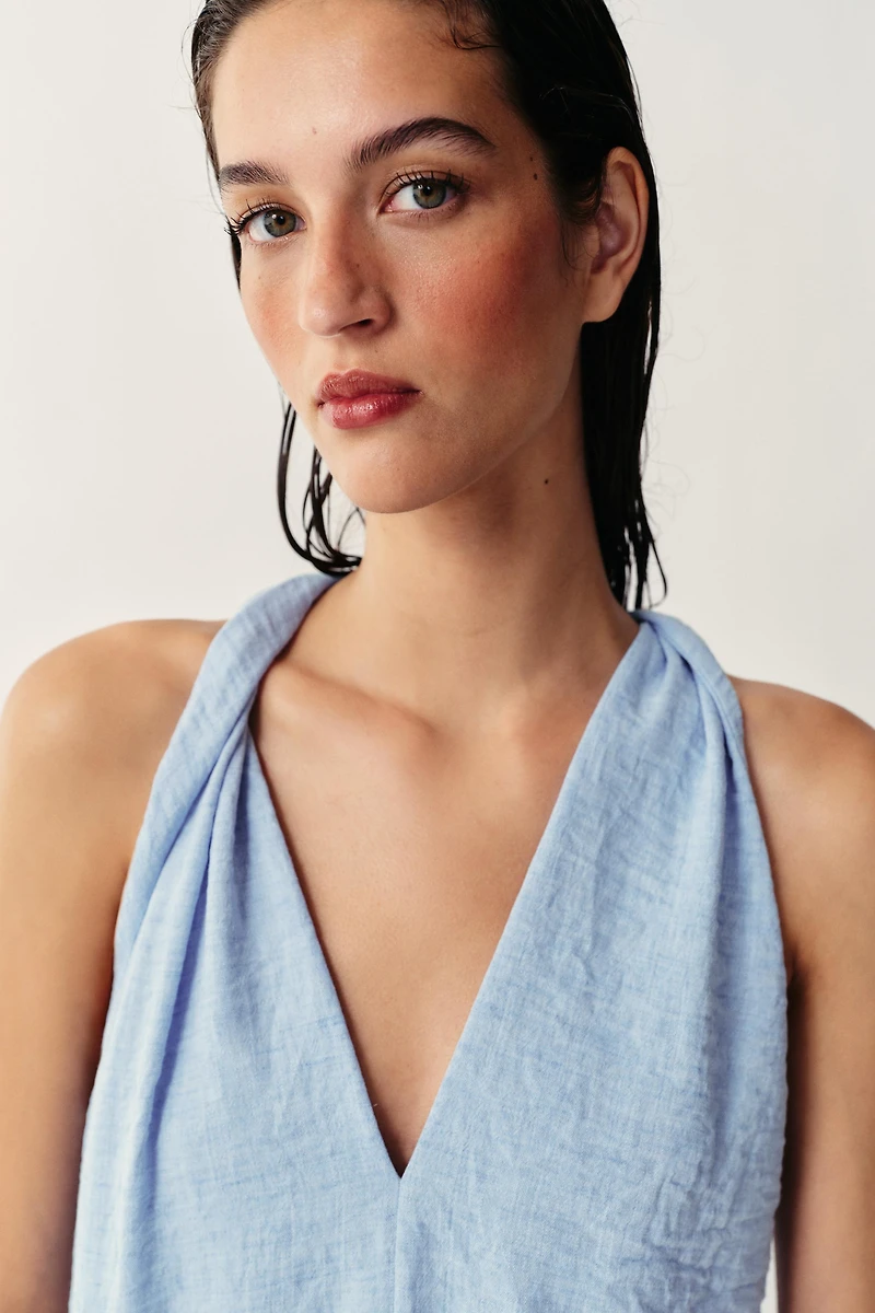 TWISTED SHOULDER LONG DRESS