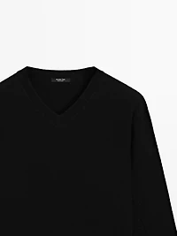 Wool blend knit V-neck sweater