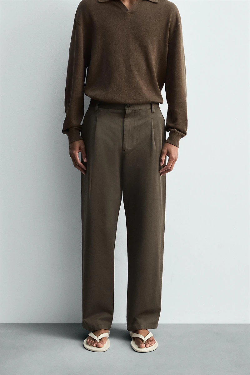 COTTON - LINEN PLEATED PANTS