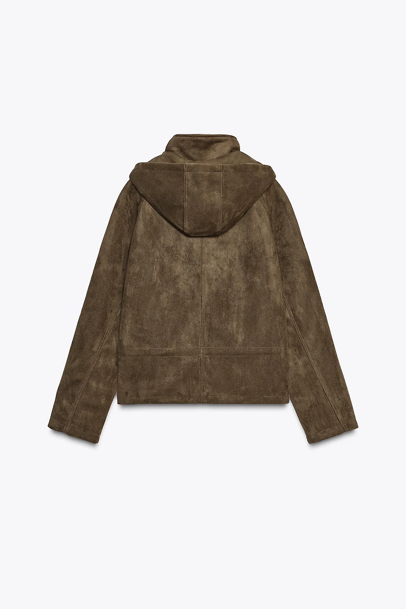 FAUX SUEDE JACKET WITH HOODIE