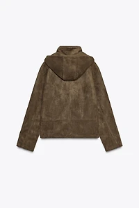 FAUX SUEDE JACKET WITH HOODIE