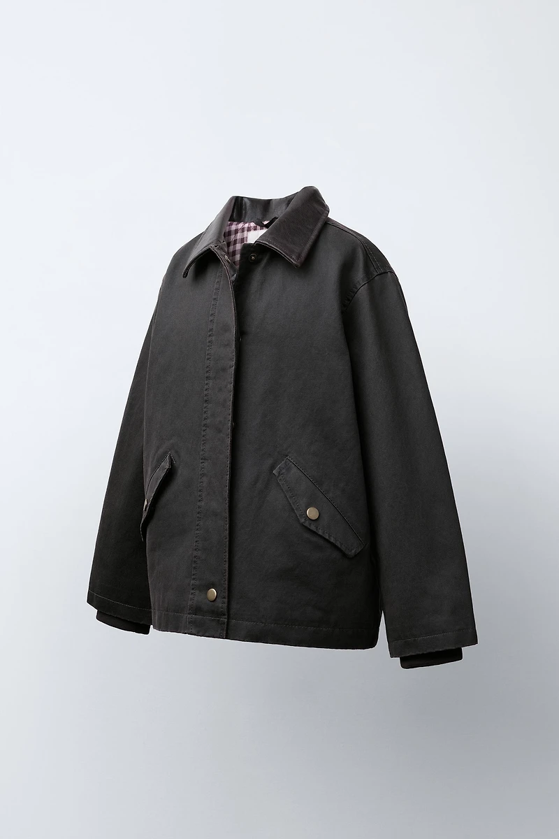 WAXED JACKET WITH FAUX FUR COLLAR