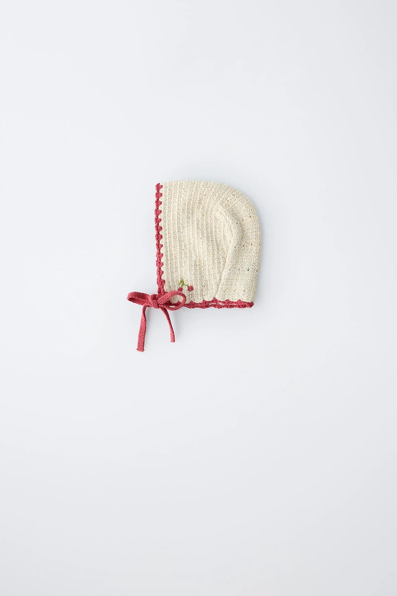 EMBROIDERED CHERRY KNIT BONNET