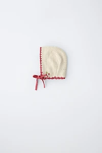 EMBROIDERED CHERRY KNIT BONNET