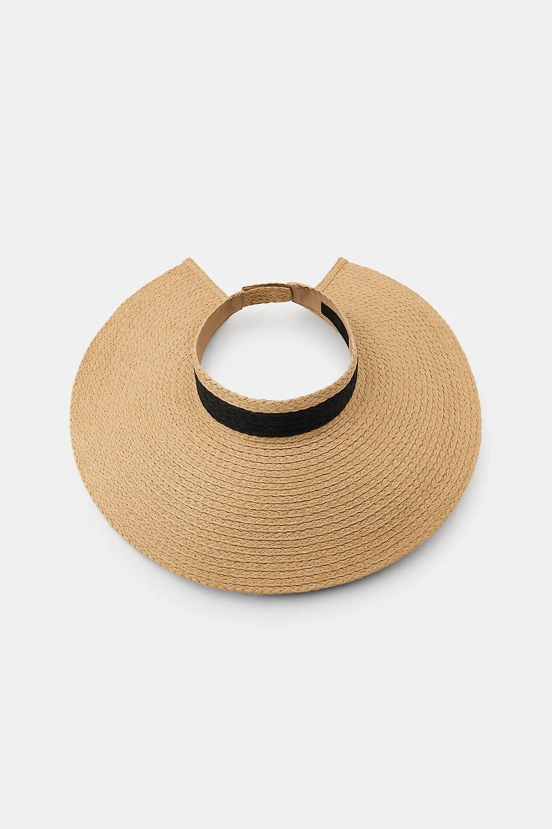 WOVEN VISOR WITH CONTRASTING RIBBON