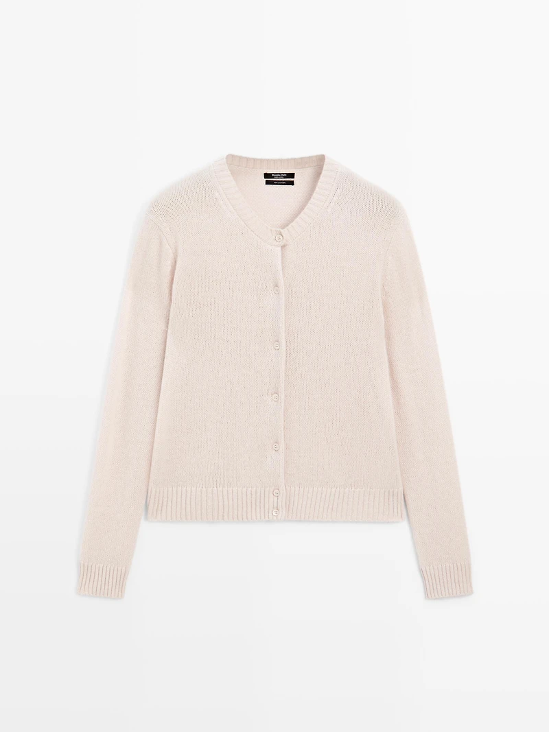 Knit 100% cashmere crew neck cardigan