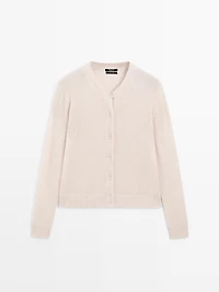 Knit 100% cashmere crew neck cardigan