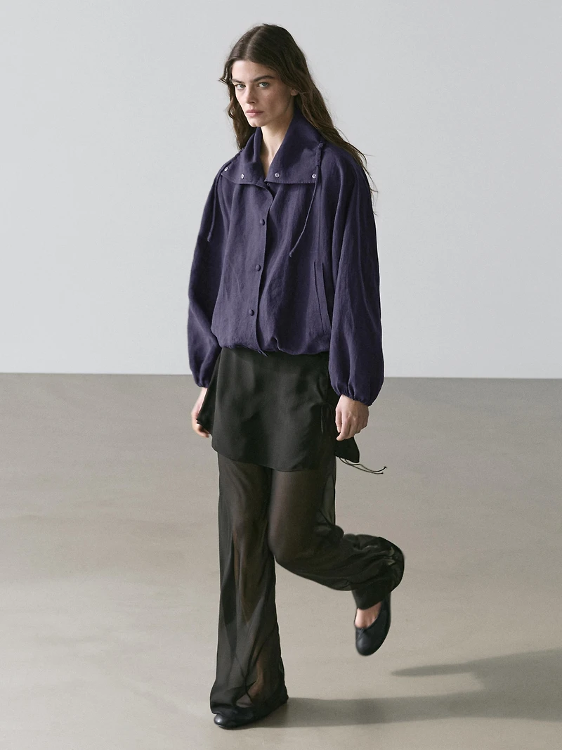 100% linen bomber jacket with collar detail