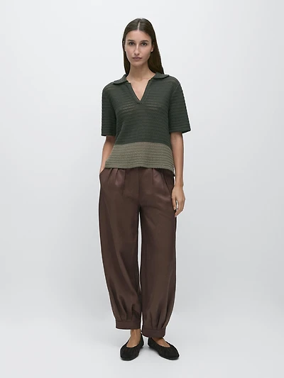 Cutwork short sleeve polo sweater