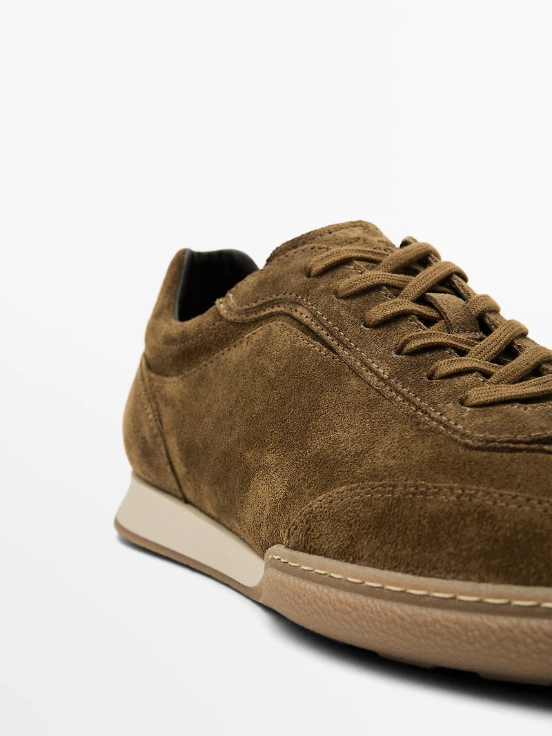 Tennis croûte de cuir semelle contrastante