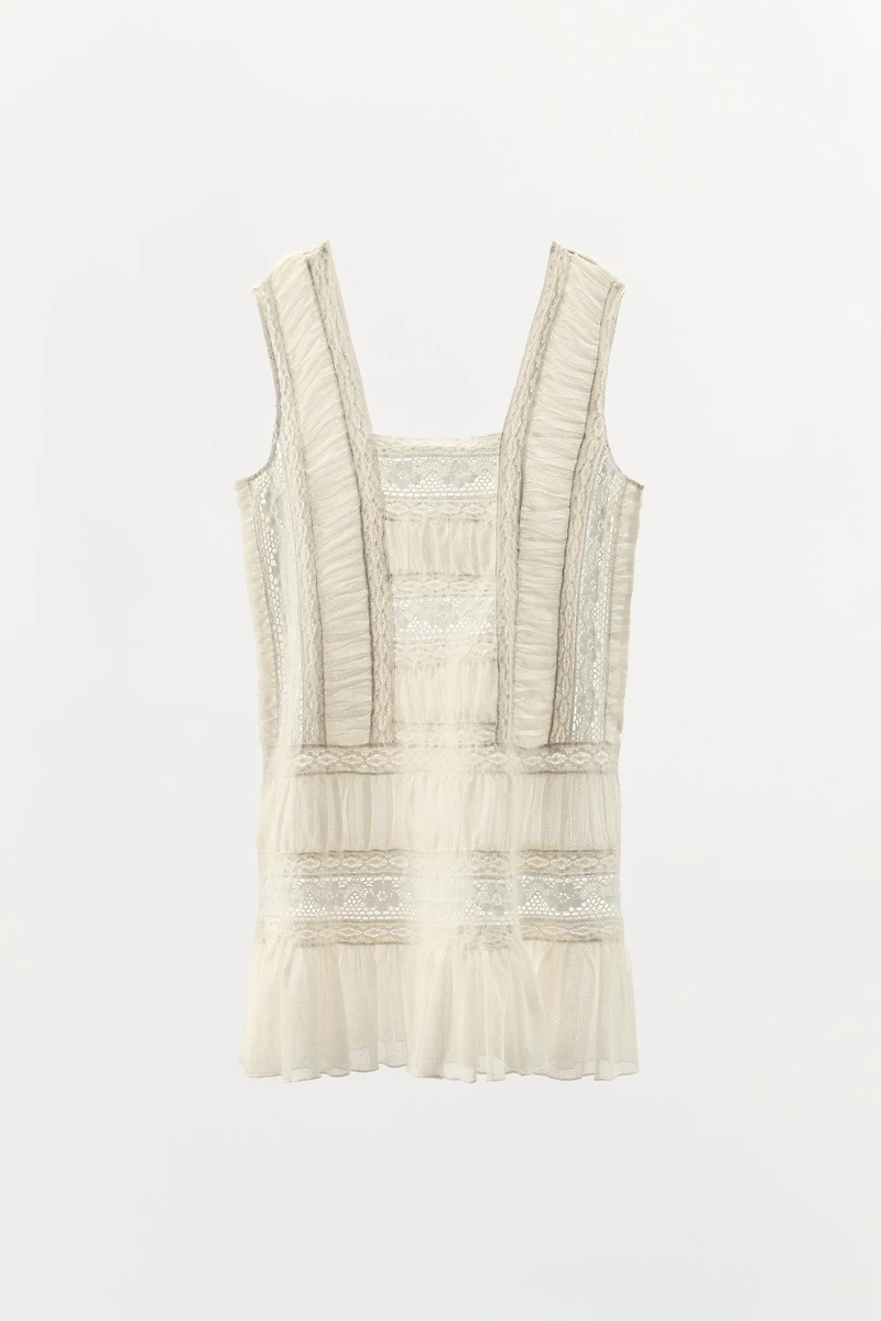 PLEATED LACE DRESS