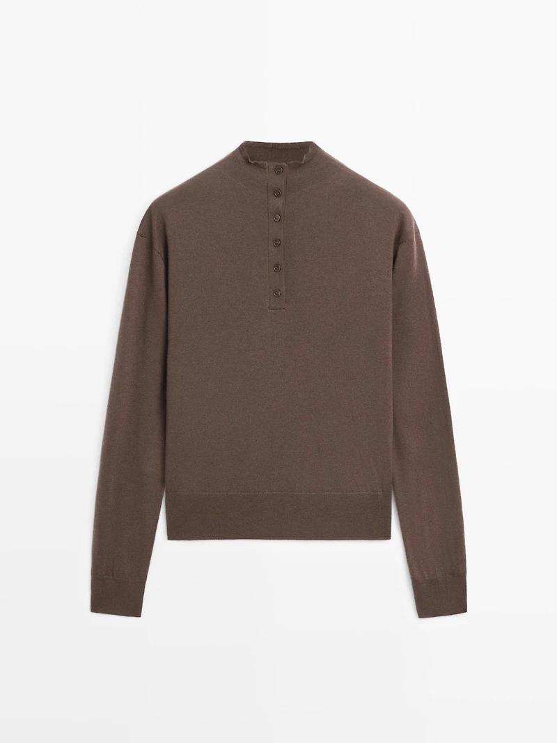Mock turtleneck button-up sweater