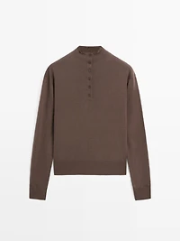 Mock turtleneck button-up sweater