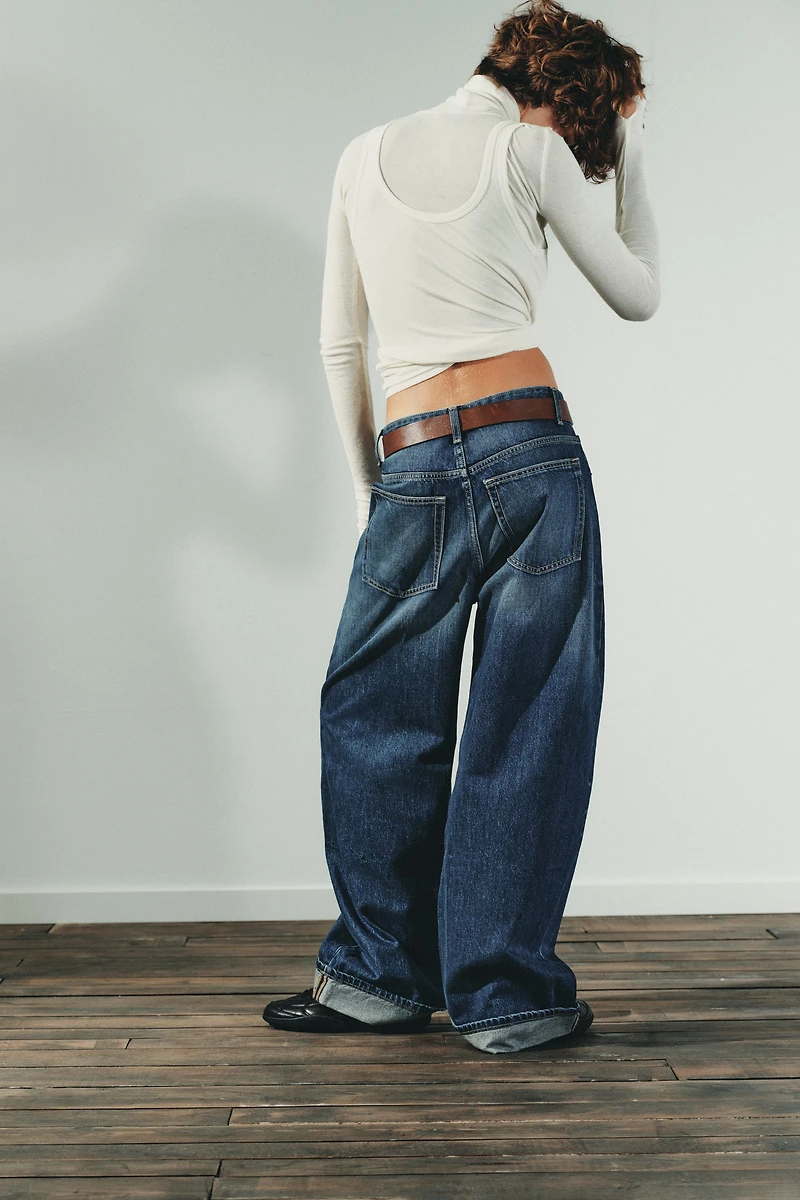TRF MID-RISE BAGGY FOLDED JEANS