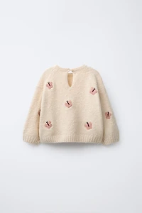 BUTTERFLY EMBROIDERED KNIT SWEATER