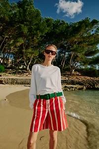 STRIPED BELTED SHORTS