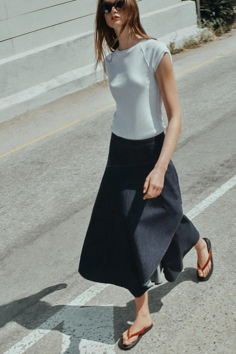JUPE MI-LONGUE Z1975 CAPE EN DENIM À VOLANTS