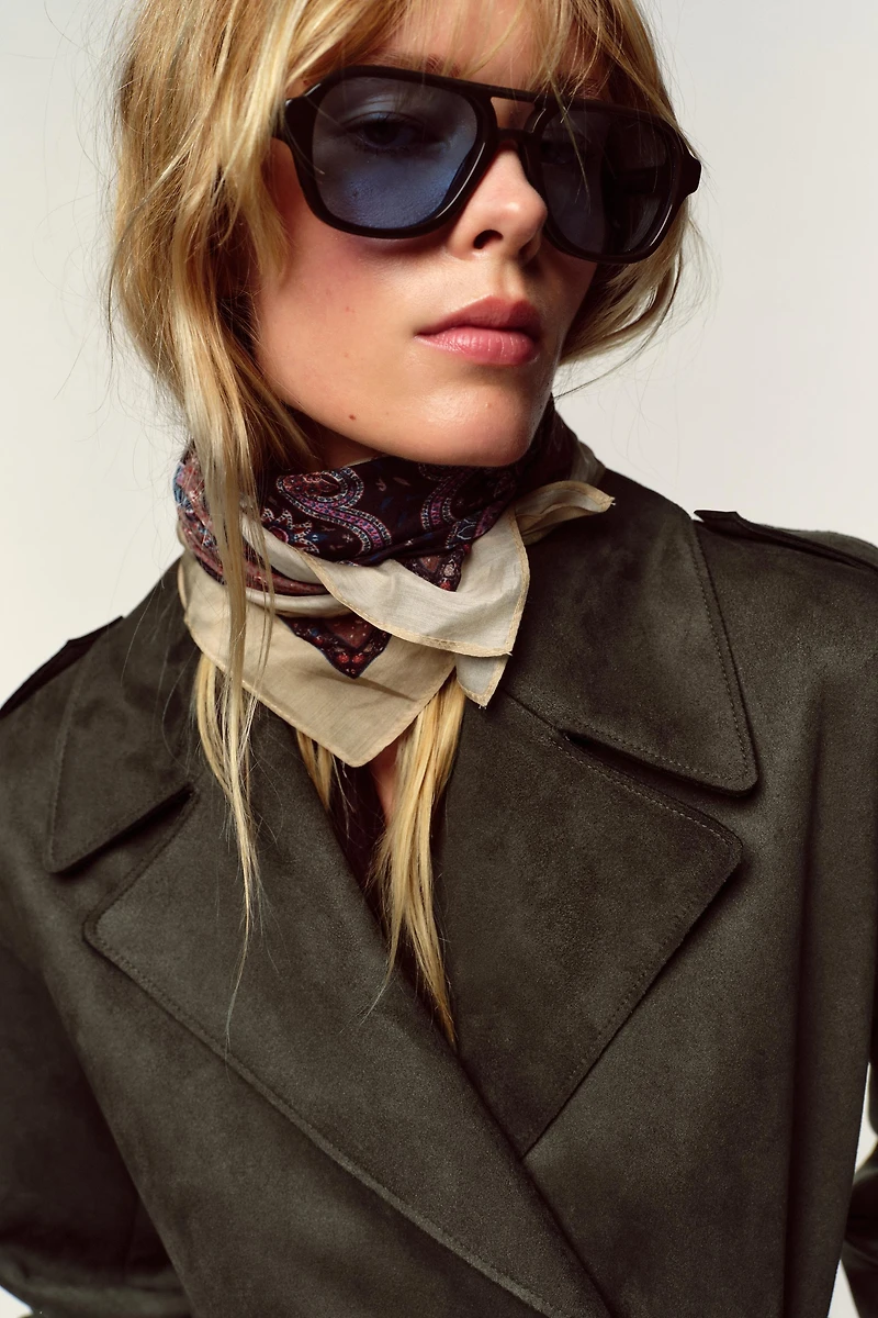 LONG FAUX SUEDE TRENCH COAT