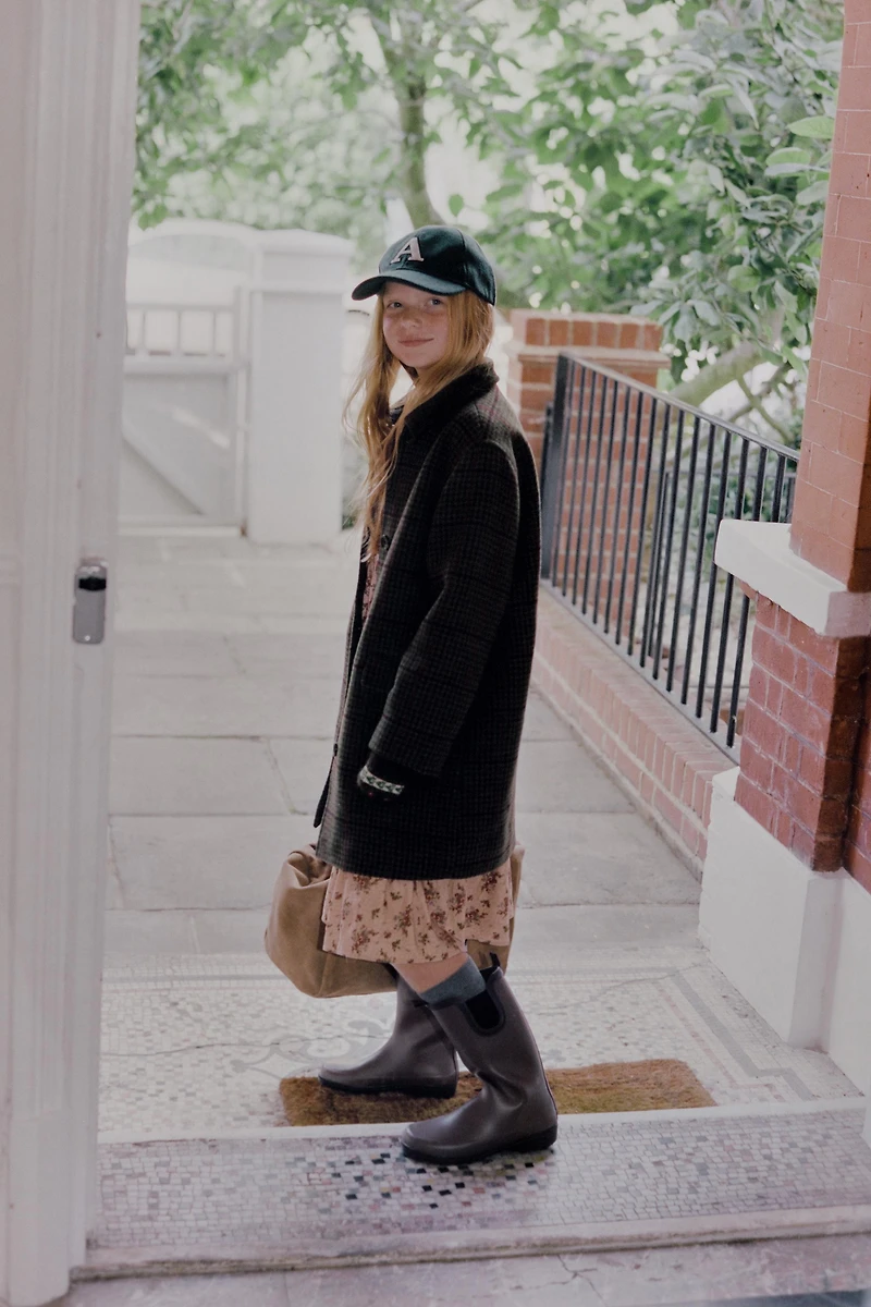 MANTEAU EN DRAP À CARREAUX AVEC LAINE