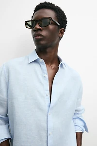 Chemise regular fit à rayures en lin mélangé